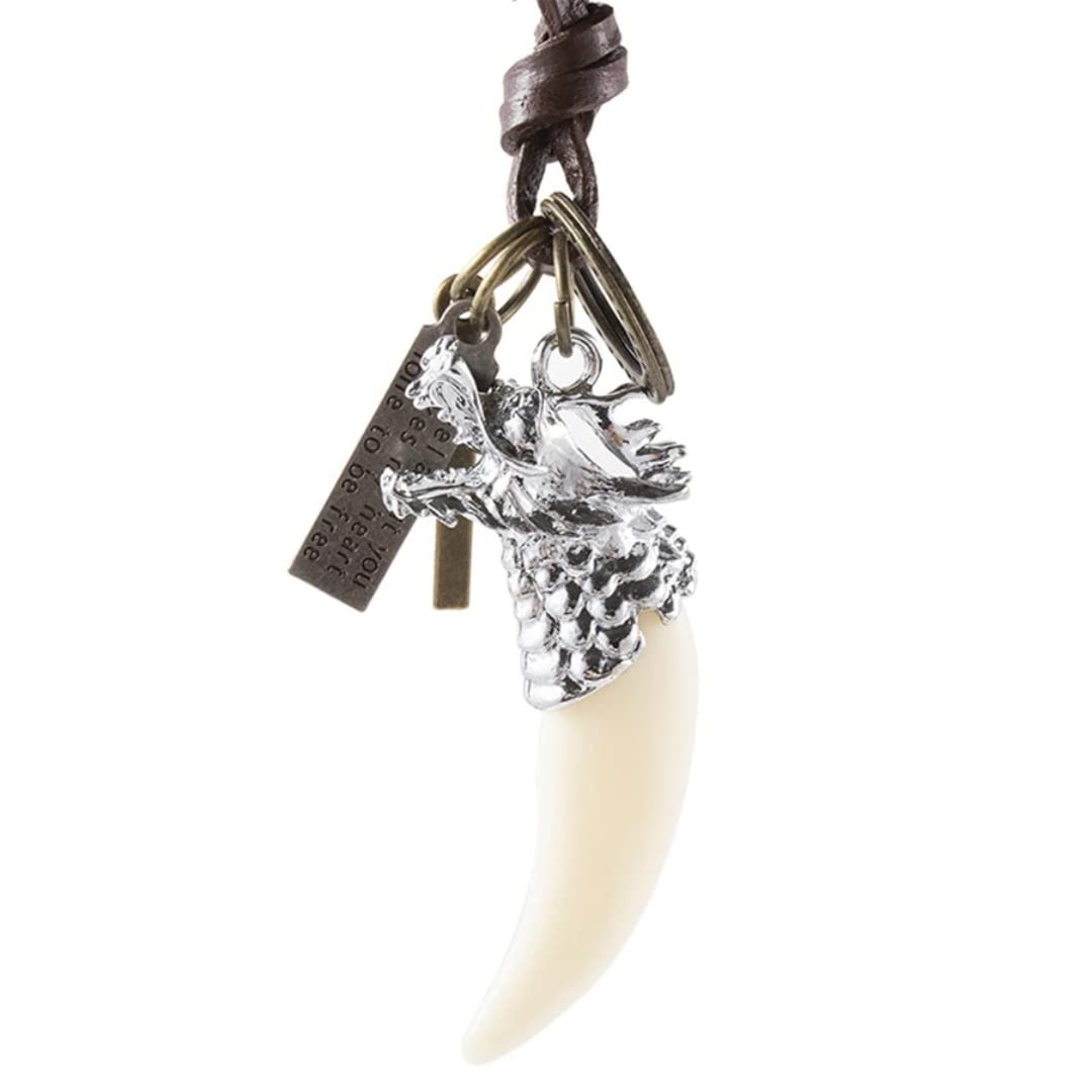 THE MEN THING Leather Necklace for Men - Vintage Alloy Silver Wolf Fang Pendant with Adjustable Pure Leather Cord Necklace for Men & Boys (B0BYZHWM74) Amazon Price History, Amazon Price Tracker