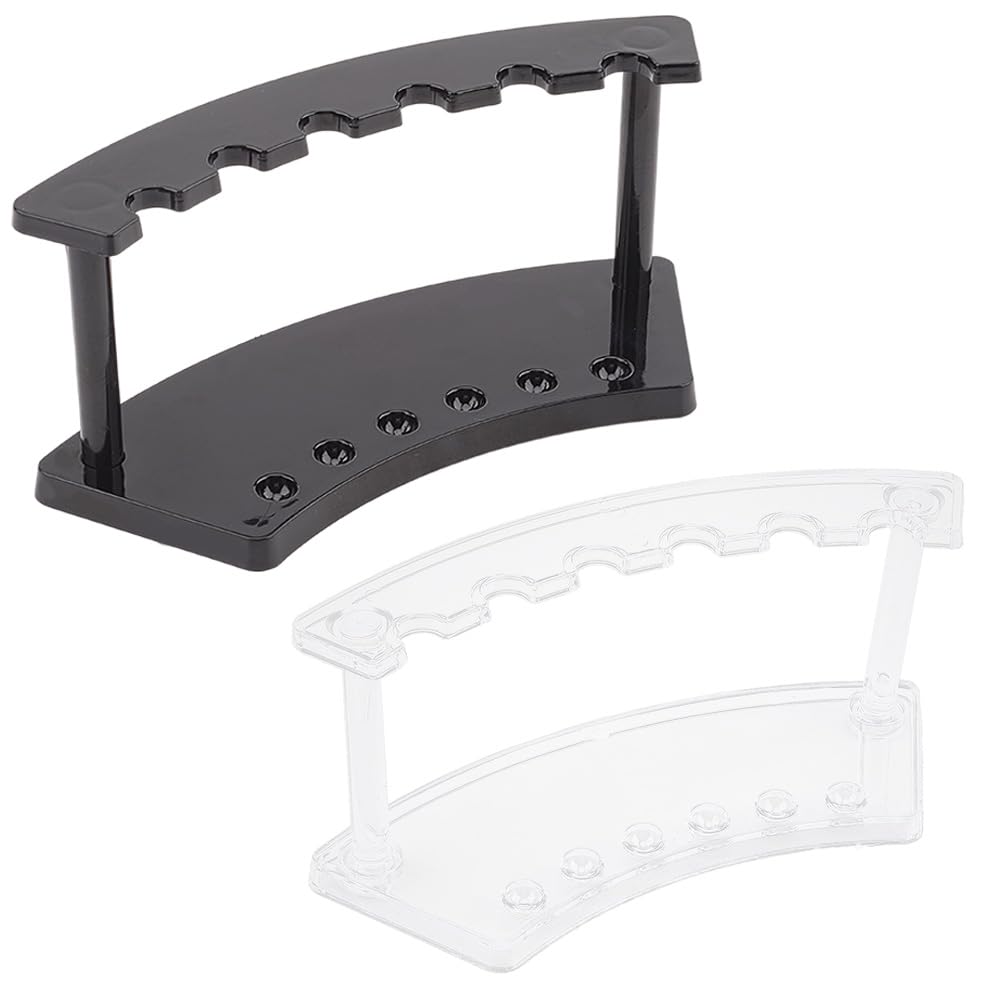 CRASPIRE 6-Slot Beaded Plastic Pen Holder Pens Display Stand Clear Black Acrylic Vertical Makeup Brush Rack Organizer Eyebrow Nail Brushes Stand for School Office Home Store Supplies Tools Craft Show