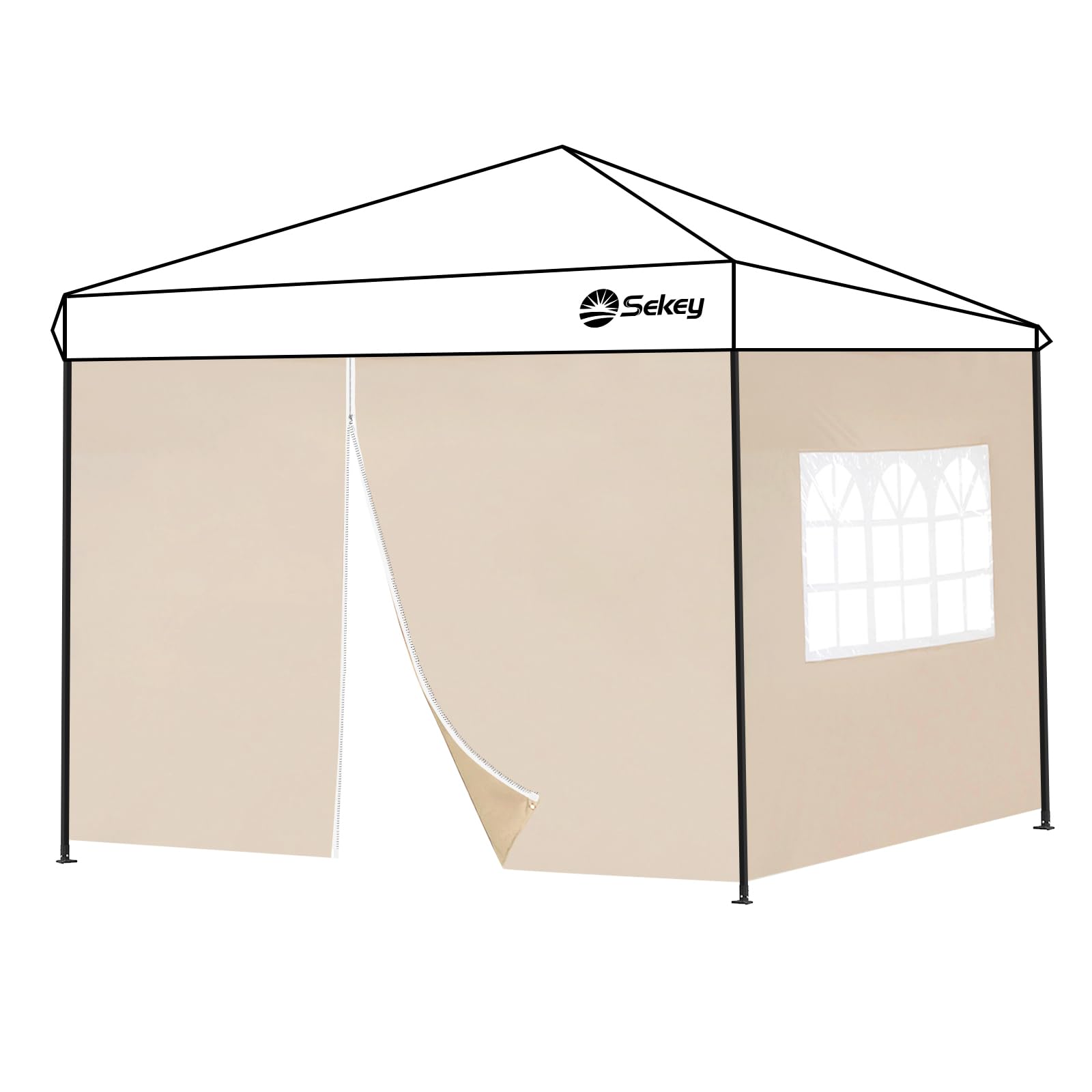 Sekey 2PCS Seitenwände für Pavillon 3x3 Wasserdicht Winterfest, Seitenwände für Pavillon Partyzelt Gartenzelt 3x3m, 1 Fenster 1 Tür, (Khaki, 1 Fenster 1 Tür)