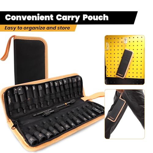 Image of MulWark 29 Piece Magnetic Nut Driver Set, Impact drill socket adapter, SAE, and Metric Nut Driver Set Includes Magnetic Bit Holder, Quick Release Extension with Storage Bag - Christmas Gift