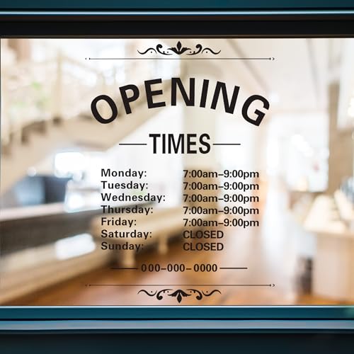 Business Hours Window Decals Business Hours Sign for Glass Door Changeable Store Hours Sign Decals Open Closed Sticker for Business Coffee Shop Salon Office Outside Hour of Operation Decor (Black)