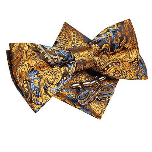 Image of Hi-Tie Bow Ties for Men Pre-Tied Pocket Square with Cufflinks Mens Bowtie Sets for Wedding Formal Party