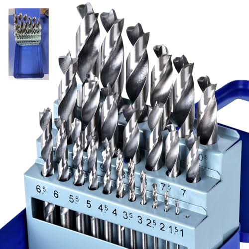 Holzbohrer Set 1-13mm HSS Stahlbohrer 25tlg Dreispitz Holzspiralbohrer Mit Metallbox für Holz Gerader Rundschank Doppelflute Holzspiralbohrer Twister Drill Bit Metallbohrer Profi HSS-G Bohrer Set
