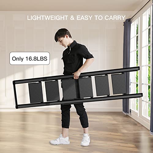 GameGem 6 Step Ladder, Aluminum Folding Step Stool with Anti-Slip Sturdy and Wide Pedal, Portable Lightweight Stepladder with Convenient Handgrip for Home, Office, Kitchen Use Black, 330 lbs Capacity