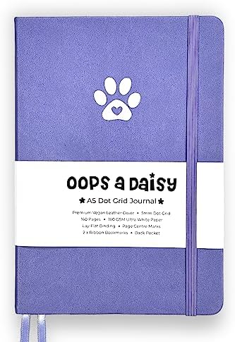 Oops a Daisy A5 Dot Grid Journal (Cornflower Blue - Pawprint) - Hardback Vegan Leather Cover with 160GSM Paper - Includes Stencil and Stickers - Bullet Dotted Journal Planner
