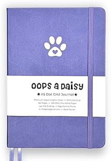 Oops a Daisy A5 Dot Grid Journal (Cornflower Blue - Pawprint) - Hardback Vegan Leather Cover with 160GSM Paper - Includes Stencil and Stickers - Bullet Dotted Journal Planner