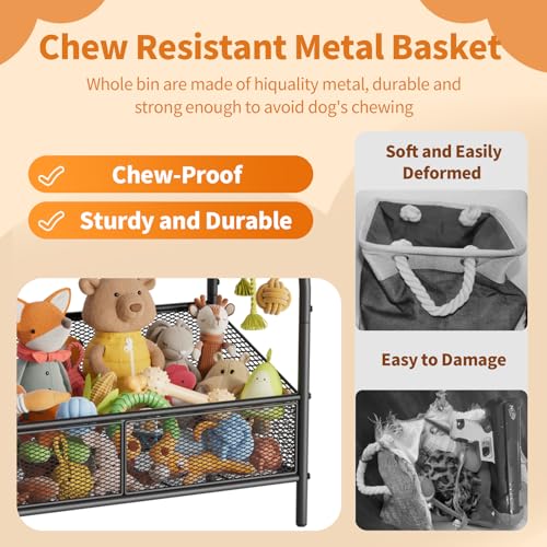Full Metal Dog Toy Basket, 23.6"x11.2"x7.9" Large Dogs Toy Bin with Storage Organizer, Chew-Resistant Toy Box for Dog Stuff Accessories, Pet Toy Storage Holder for Cat Dogs Essential Supplies - Image 4