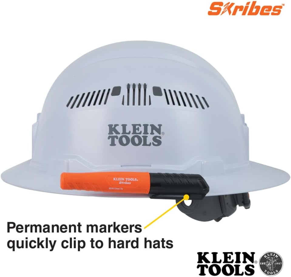Klein Tools 861023 Skribes Permanent Markers, Chisel Tip, Professional-Grade Ink, Multi-Surface Jobsite Marker for Wet, Dry and Oily Surfaces, Black, 3-Pack