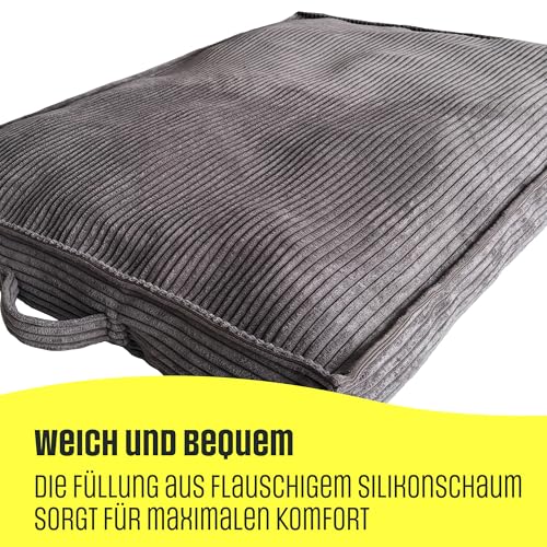 Extrasen Hundebett Hundekissen Cord Große Hunde Waschbar Abriebfest 100 x 70 cm Grau XXL