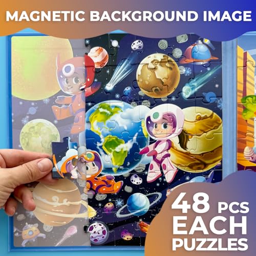 Puzzles Magnéticos QUOKKA para Niños 3-5 años – 2x48 Piezas Juegos de Viaje para Niños 2-4 años – Puzzles Magnéticos de Dinosaurio para Niños 4-8 años – Juguete Educativo Espacial para Niños y Niñas miniatura 3