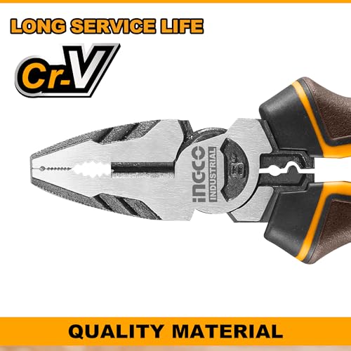 Image of INGCO 3 Pcs High Leverage Pliers Set, Cr-V, 8 inch Combination Plier, 7 inch Diagonal Cutting Plier, 6 inch Long Nose Plier, Saving 30% Strength