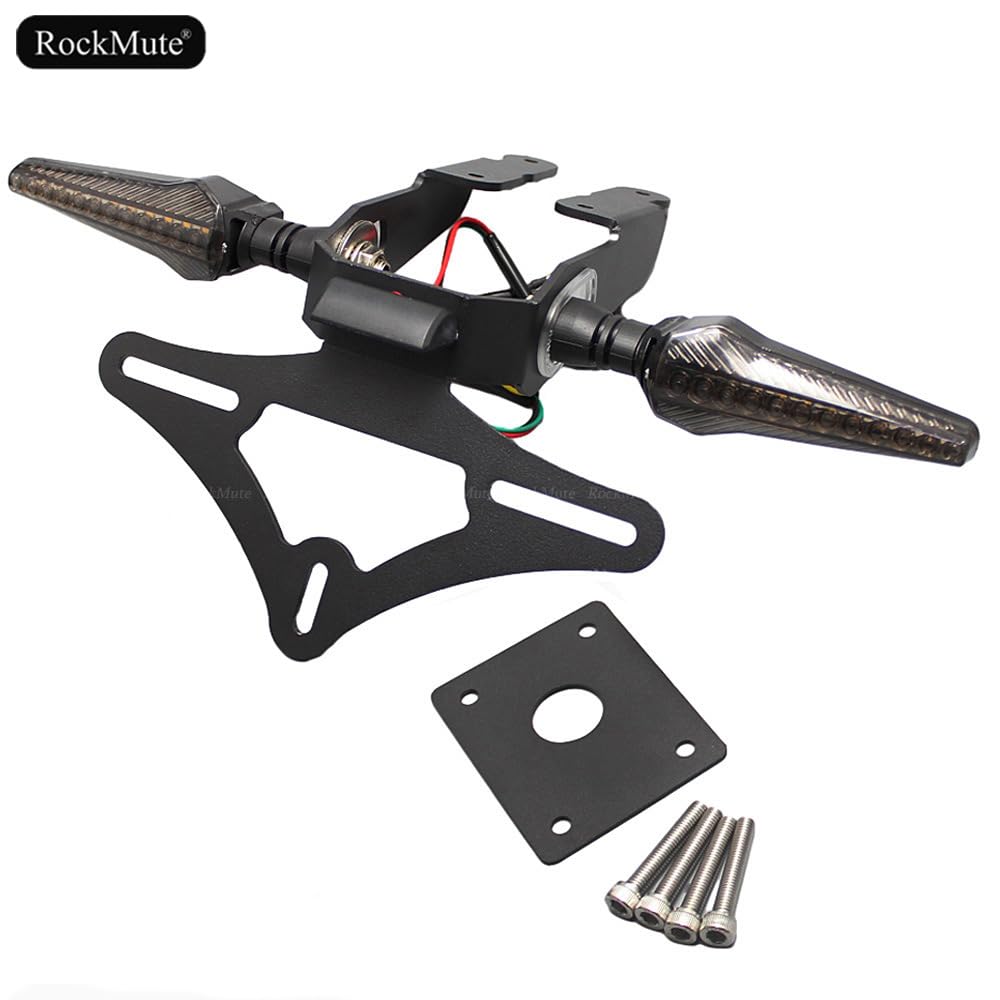 Tylny uchwyt tablicy rejestracyjnej do Kawasaki Ninja 650 Z650 2022 2023 Motocykl, Eliminator błotnika, uchwyt, kierunkowskaz sekwencyjny, płynące światło LED (pełny zestaw (uchwyt + wskaźniki)