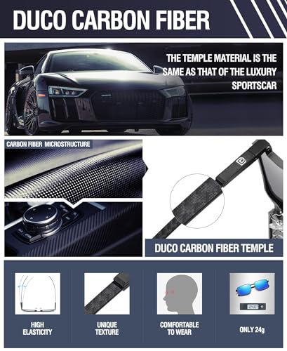 Image of DUCO Retro Rectangular Polarized Sunglasses for Men Trendy Carbon Fiber Shades
