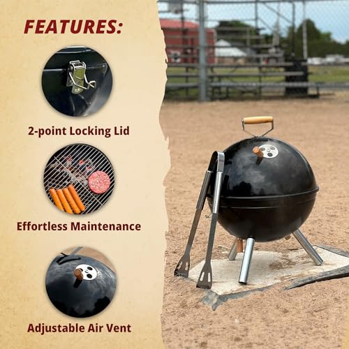 Image of Freedom Stove Charcoal Grill: 12-Inch Portable Outdoor BBQ, Lightweight with Latching Lid - Ideal for Tailgating, Camping, and Family Gatherings - Black