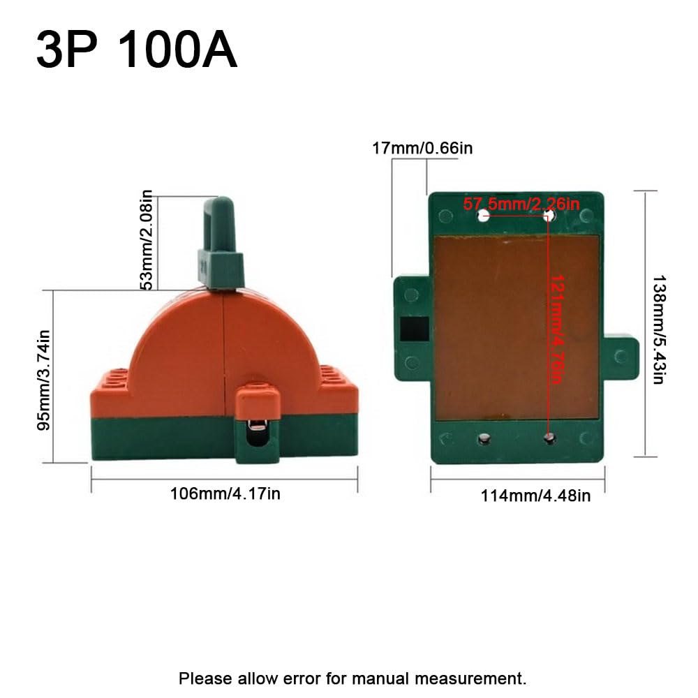 Disconnect Knife Switch 3 Pole Double Power Disconnect 100A 380V Orange Double Throw Electric Knife Switch for Industrial Use (3P 100A)