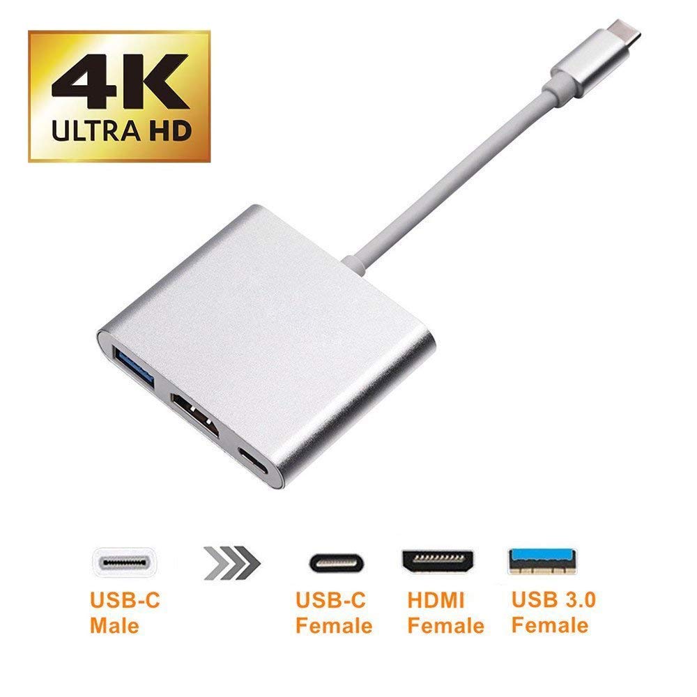 JIMAT 4K HDMI Type C Hub AV Converter Compatible with Nintendo Switch MacBook Chromebook Pixel Samsung S8 S9 Yoga 900 Lumia 950Xl, USB-C to HDMI with USB 3.0 + Type C Charging Port Cable Adapter |