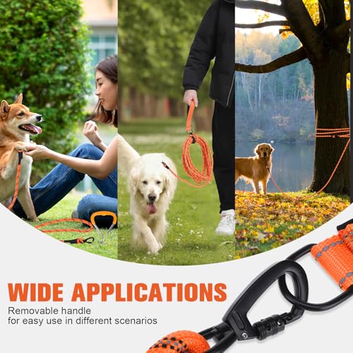 Image of Mihachi Dog Tie Out Stake and Long Dog Leash, Reflective Recall Training Lead Leash with Removable Handle,15.8in Ground Stake,Ideal for Yard,Camping and Beach, Suitable for Medium Dogs,Orange 15FT