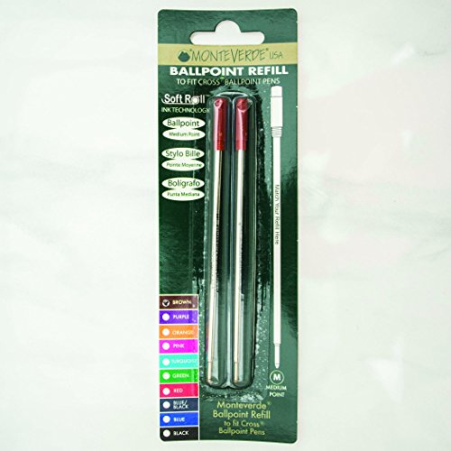 Monteverde Ballpoint Refill to Fit Cross Ballpoint Pens, Medium Point, Soft Roll, Brown, 2-Pack (C132BN)
