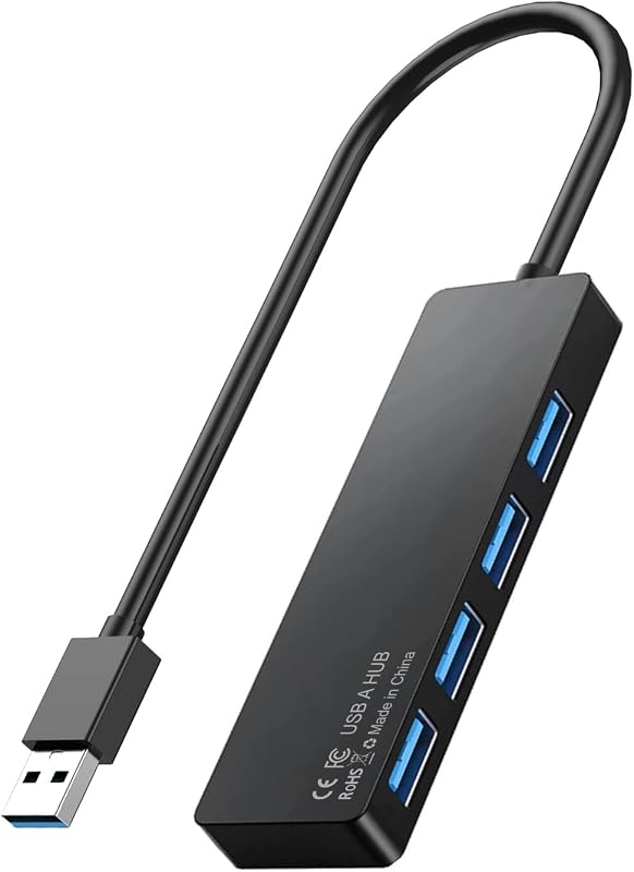 Hub USB 3.0, divisor USB A múltiple de 4 puertos para PC/portátil/escritorio 0,8 pies | (No es un cargador) Hub extensor USB Plug and Play para mouse, teclado, unidad flash, disco U, impresora, Xbox, HDD y más