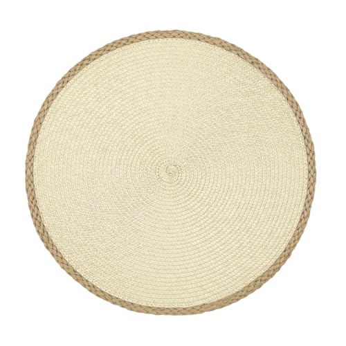 40cm Natural Braided Round Placemats, Table Mats Washable Heat Resistant Table Mats for Kitchen Home Indoor Outdoor Decoration (Apricot)