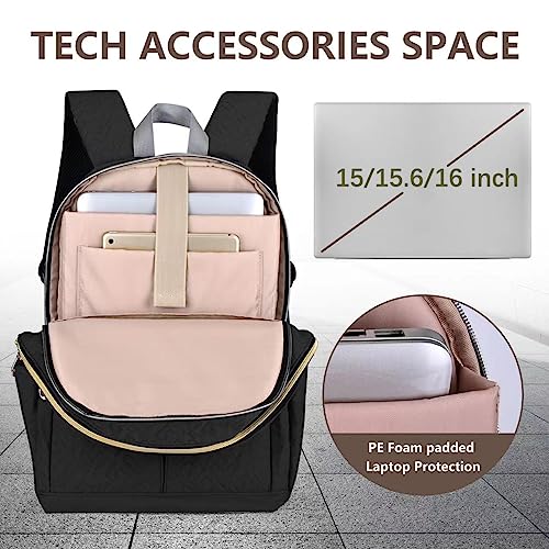 15.6 Inch Laptop Backpack for Women, Quilted Teacher Nurse Backpack College Casual Daypack for Work Travel Office3