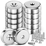 WUDIME 10 Pack 40 LBS Strong Magnets with Holes,Neodymium Round Cup Magnets with Screws, Rare Earth Magnet for Wall Mounting, Disc Magnet Countersunk Hole for Kitchen Garage Holding Tools DIY Crafts