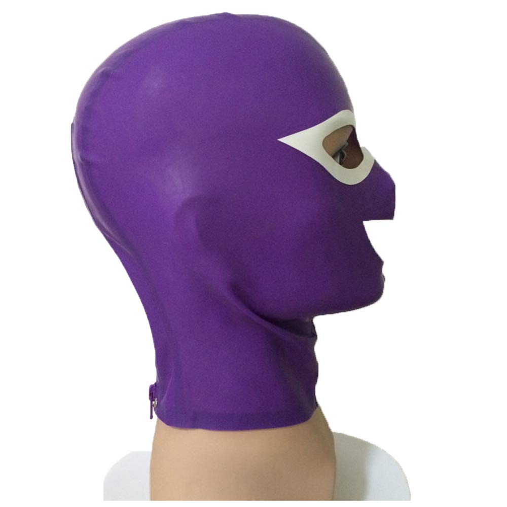 Máscara de látex sexy cubierta de cabeza de goma unisex capucha desgaste único para fiesta sexo BA19 (M, Violeta)