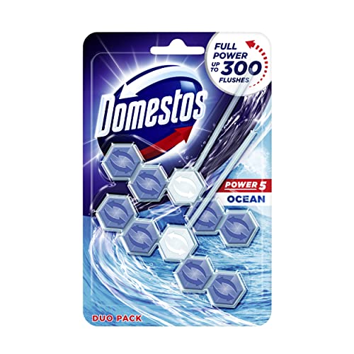 Domestos Ocean Toilet Rim Block toilet blocks that clean at full power for up to 300 flushes from the UK’s No.1 toilet cleaner brand* 2 pc