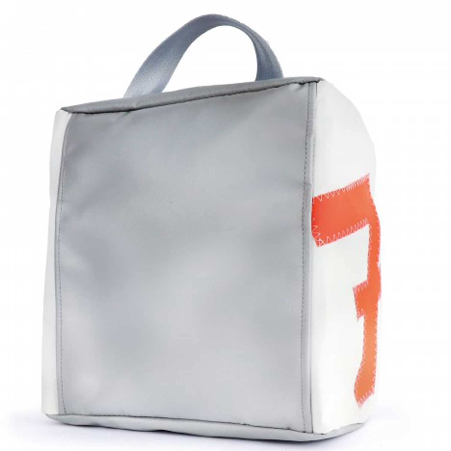 360 Grad Kulturtasche, Waschbeutel, Matrose XL aus Segeltuch, weiß, Zahl neon orange, Gurt dunkelgrau