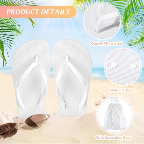 Image of Unittype 48 Pairs Flip Flops Bulk for Wedding Guests Hotel Slippers with Size Cards and Bags for Wedding Beach Pool
