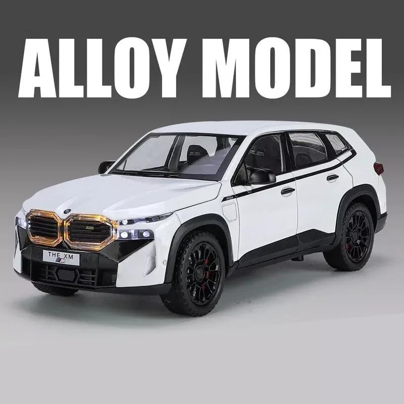 Image of 1:24 BMW XM Model Car Alloy Diecast Pull Back Toy with Lights & Music Openable Doors Metal Sports Car for Kids & Collectors Realistic Design Gift for Boys & Girls (White)
