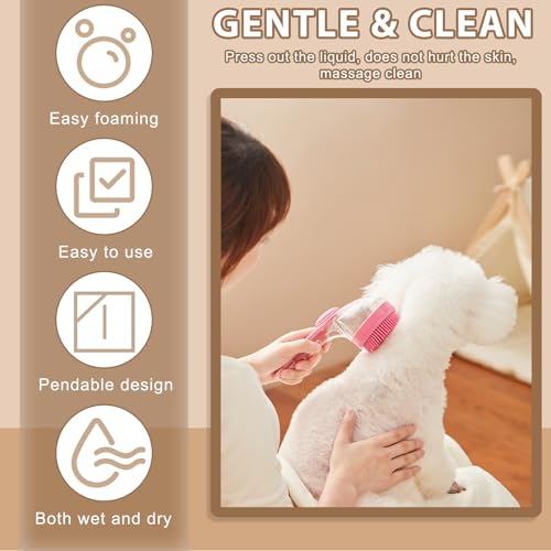 Waschzauber, Haustier Badebürste, Hunde Waschbürste Mit Seifenspender, Badehund Schönheit Massagebürste, Hundekatze Dusche für Reinigung, Haarentfernung Und Grooming (Gelb)