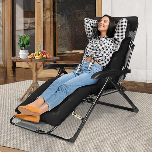AYDFUORT Sonnenliege Klappbar, Liegestuhl Garten, Klappbare Gartenliege Verstellbar Rückenlehne, Relaxsessel Garten Mit Auflage Polster, Getränkehalter, Liegestuhl Balkon Belastbar150kg (Schwarz)