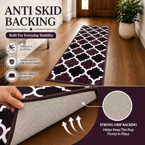 Image of Matz&More Trellis Islamic Runner Mat | 50x120 CM | Two Toned Brown | Nylon Tufted Gel Baking Anti-Slip | Doormat for Home Entrance, Kitchen & Bedroom