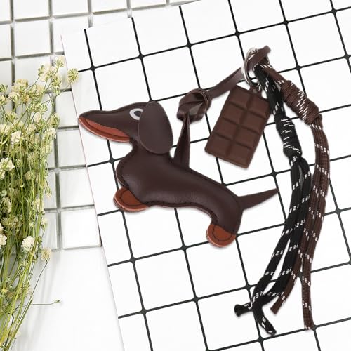 ZhongShuang Taschenanhänger,Bag Charms,Dackel Schlüsselanhänger,Einschließlich Welpe Und Schokoladen-Hanfseil,Kann Als Schlüsselanhänger Verwendet Werden,Ein Geschenk Für Freunde