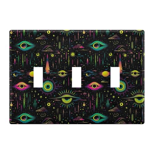 Light Switch Cover Eyes Mandala Wall Plates for Electrical Outlets 3 Gang 202a8661