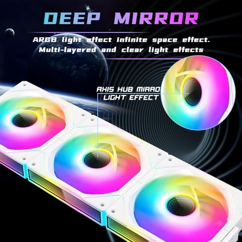 Image of Interstellar V1 120mm Case Fan, Infinity Mirror Module Daisy-Chain 5V ARGB PWM PC Fan Triple Pack Suitable for Computer Case & CPU Cooling(White-3 Pack)