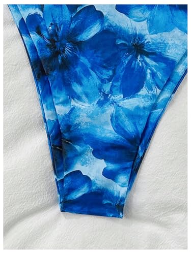 Women's 2 Piece Bikini Set Bathing Suit Floral Tie Halter Triangle High Cut Thong Ring Swimsuit3