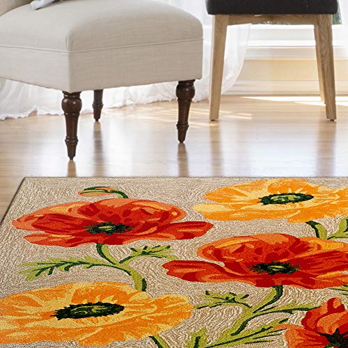 Liora Manne 2272/12 Neut Ravella Floral Icelandic Poppies Indoor/Outdoor Rug, 2' X 3', Beige, Red And Yellow #TOP2