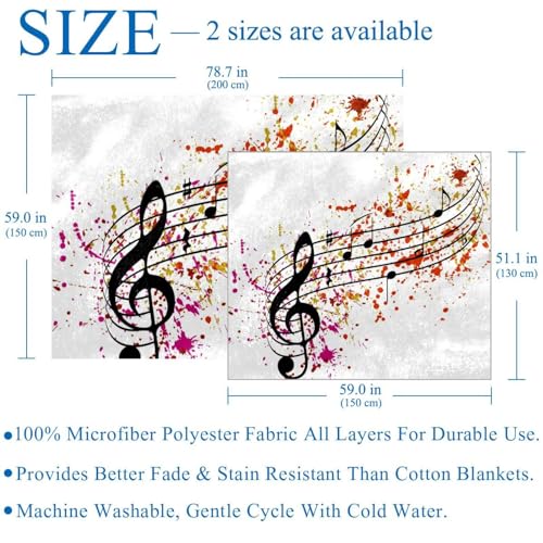 Couverture microfibre de qualité supérieure avec notes de musique