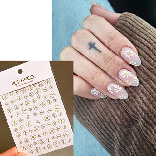 6 Sheets Daisy Nail Art Stickers, Charming Flower Chrysanthemum 3D Trendy Design Self-Adhesive Spring Nail Art Decals, Diy Manicure Decoration Supplies Accessories For Women Girls #TOP1