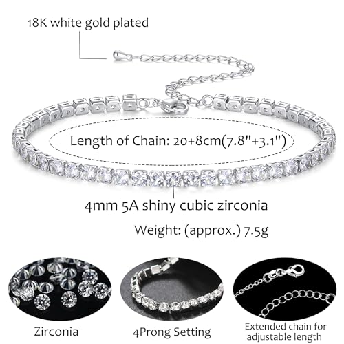 YATOJUZI Adjustable Silver Anklets for Women – 18k Platinum Plated Fashionable Beach Jewelry with 4mm Cubic Zirconia - Image 4