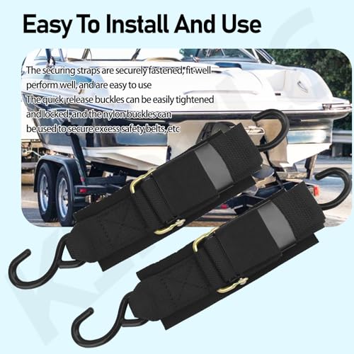 Boat Watercraft PWC 2\' x 2\" Tie Down Strap Set for Yam-aha Trailing, Boating & Jet Ski, Adjustable Boat Trailer Transom Straps with Hooks, Replaces SBT-TRNSM-TD-08