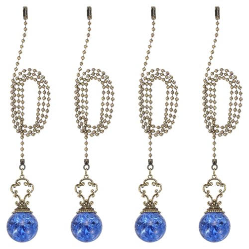 Image of PATIKIL 22 inch Ceiling Fan Pull Chain, 4 Pcs Crystal Pull Chain Fan Connector Vintage Ceiling Fan Ornament Fan Chains Extender for Ceiling Light Lamp Fans, Blue (Ball)