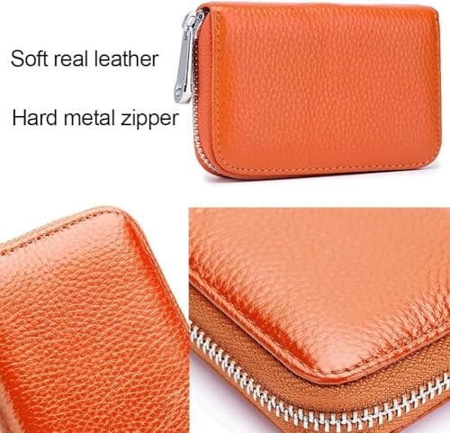 Image of VOGARD Unisex RFID Blocking Leather Card Holder Wallet with Zip Closure | 12 Card Slots & Cash Pocket | Compact Accordion Credit Card Organizer for Men & Women (Orange)
