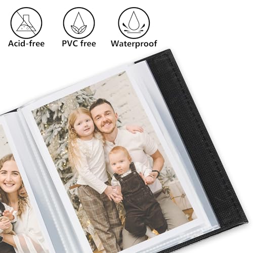 Image of Vienrose Small Photo Album 4x6 Holds 100 Photos, 2 Pack Mini Leather Photo Album with Cover Window, Acid-Free Baby Picture Album for Wedding, Family, Travel & Gift Keepsake, Black