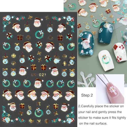6 Sheets Christmas Nail Art Stickers Decals, Self-Adhesive Snowflake Xmas Reindeer Christmas Tree Wreath Winter Holiday DIY (02) - Image 3