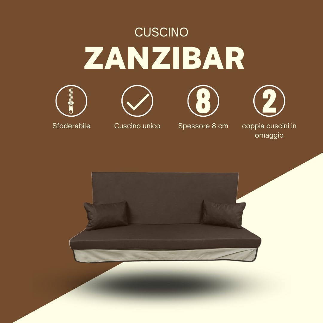 Il Tuo Artigiano Design Cuscino per Dondolo da Giardino Zanzibar - 160x116x8 cm - Cuscino Unico Sfoderabile - Made in Italy
