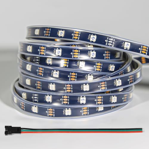 Image of WS2812B IC RGB LED Strip Light 150 LEDs 16.4FT /5M 30Pixels /M Addressable 5050SMD Flexible Lamp IP67 Black FPCB, Dream Color DC5V (Power Supply & Controller Not Included)