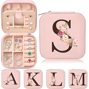 Travel Jewelry Case Box Organizer, Personalized Gifts for Women Wife Mom Aunt, Mothers Day Mom Gifts from Daughter Son, Bridal Shower Giftware for Women, Bridesmaid Proposal Unique Presents, Initial S